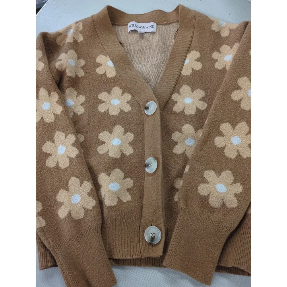 Wind & Willow Brown Cardigan With Daisy Pattern Size Xs - Picture 2 of 9
